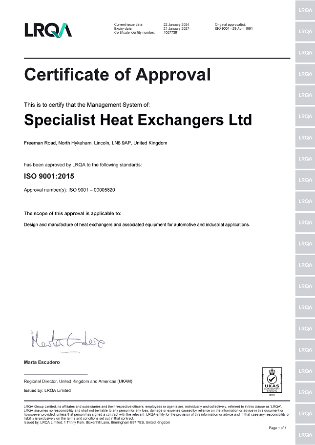 A scanned image of our ISO9001 certification.