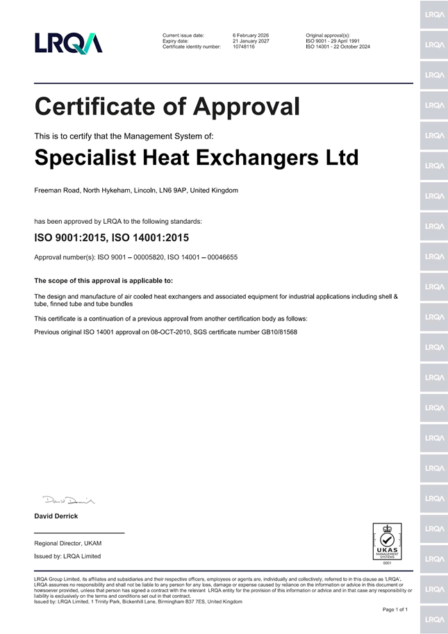 A scanned image of our ISO9001 and 14001 combined certification.
