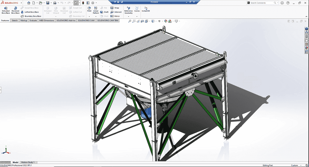 Screenshot of Solidworks with a 3D model shown.