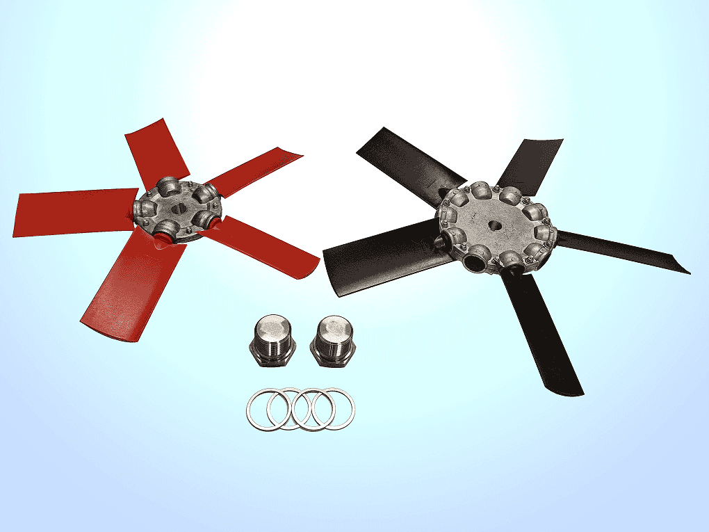 Photo of some Fan Blades, Large bolts and Washers.