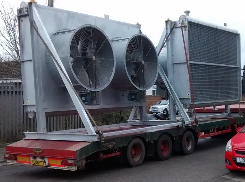 Photo of heat exchanger on the back of a lorry, ready for transport.